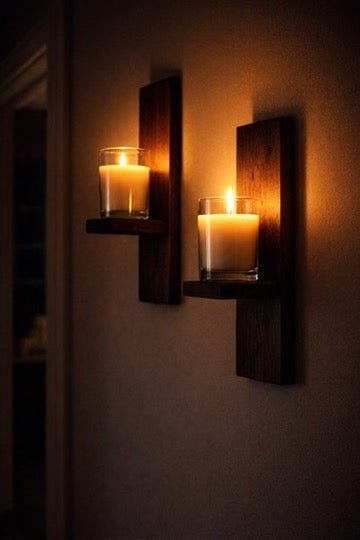 Set of 2 Rustic Wooden Wall Sconces – Handmade Candle Holders –  Plant Holders