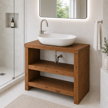 Load image into Gallery viewer, Handmade Rustic Wood Bathroom Vanity Unit. Oak Finish – 900mm Wide
