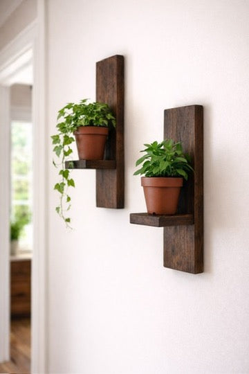 Set of 2 Rustic Wooden Wall Sconces – Handmade Candle Holders –  Plant Holders