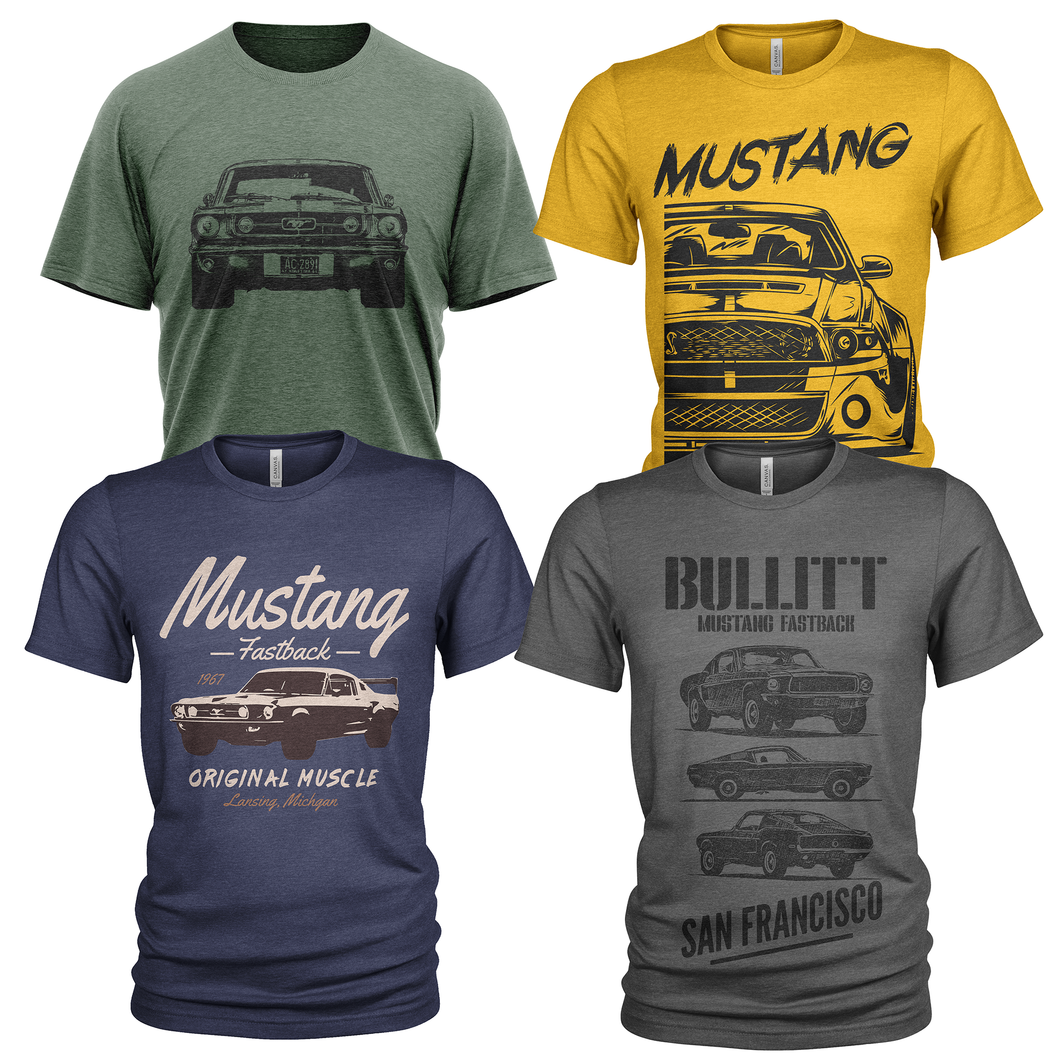 4 Pack Men's Crew Neck Ford Mustang T-Shirts