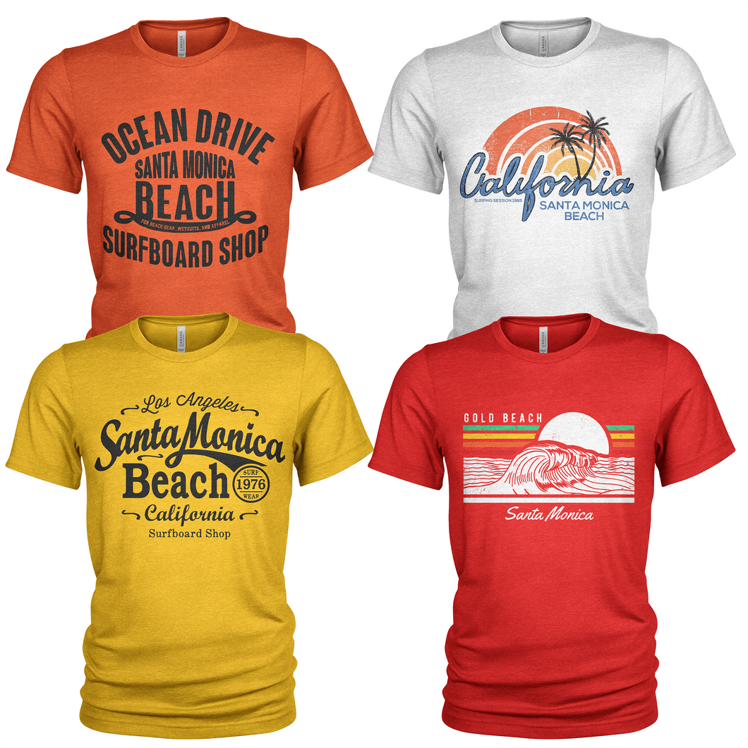 4 Pack Men's Crew Neck Summer Holidays California T-Shirts