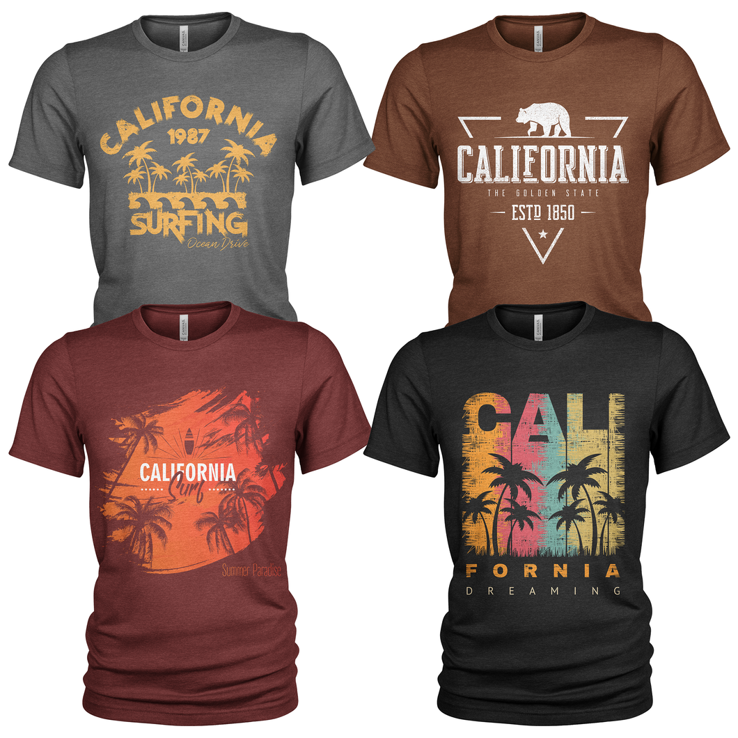 4 Pack Men's Crew Neck Summer Holidays California T-Shirts #4160