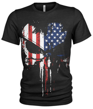 Load image into Gallery viewer, United States Stars &amp; Stripes Grunge Punisher Skull Men&#39;s T Shirt
