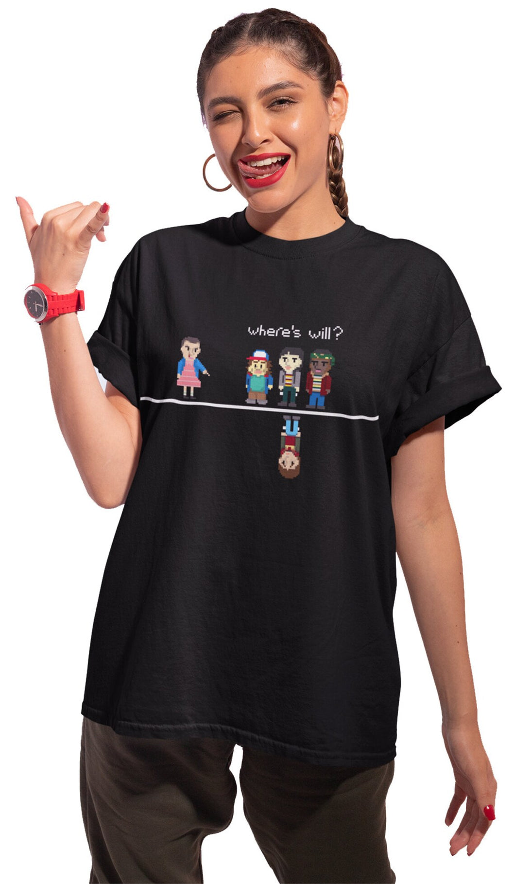 Wheres Will?? Cool 80's 8 Bit Upside Down T-Shirt Kids & Adults Sizes