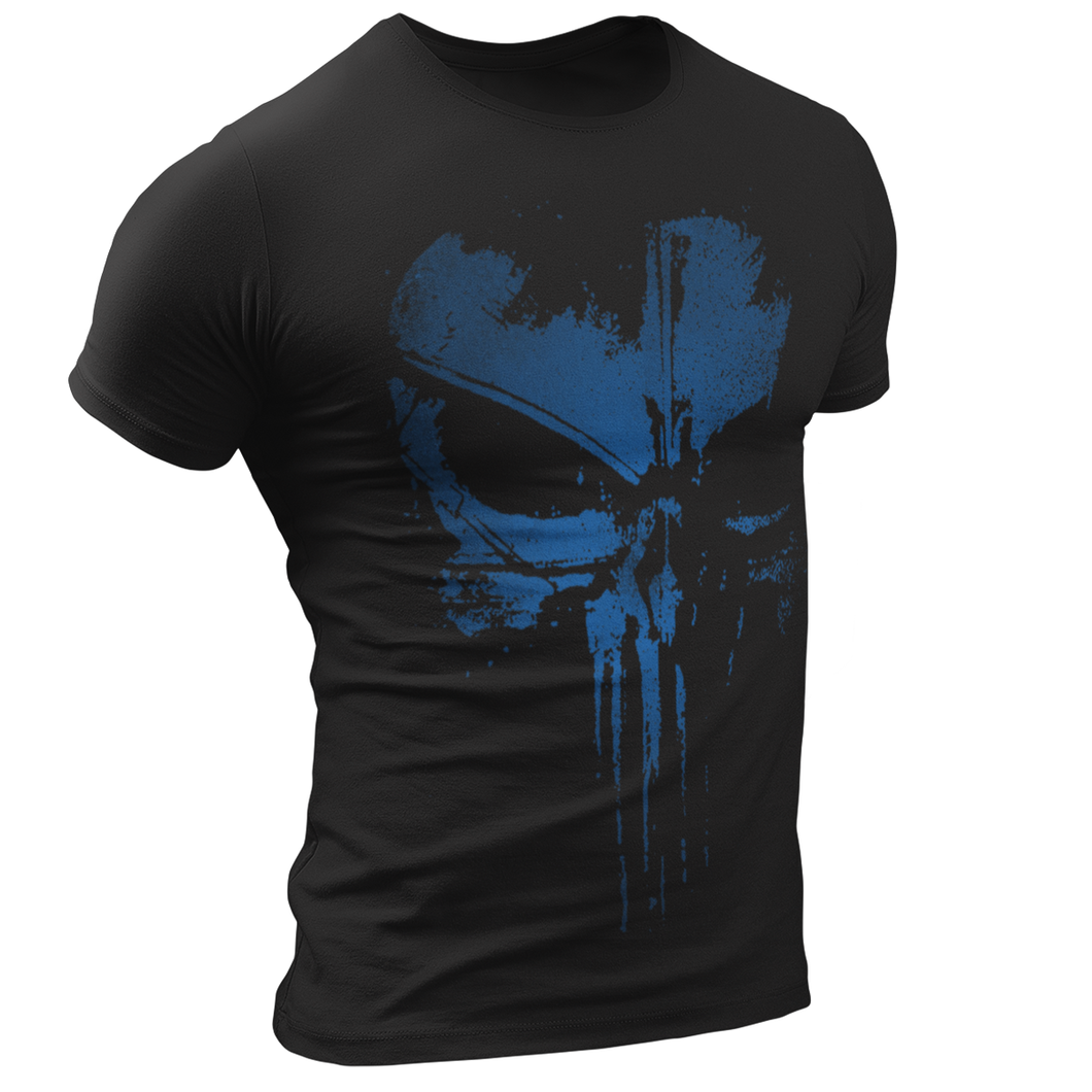 The Punisher Grunge Blue Skull Men's T Shirt